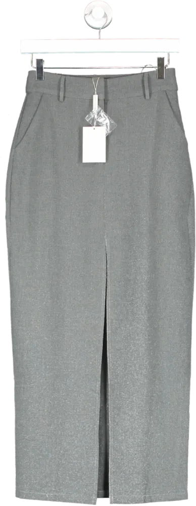 PRETTY LAVISH Grey Posie Tailored Maxi Skirt UK 6