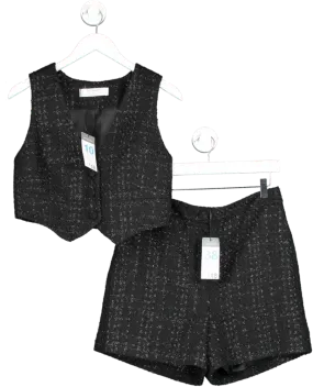 Primark Black Shimmery Tweed Skirt And Waistcoat Set UK 10