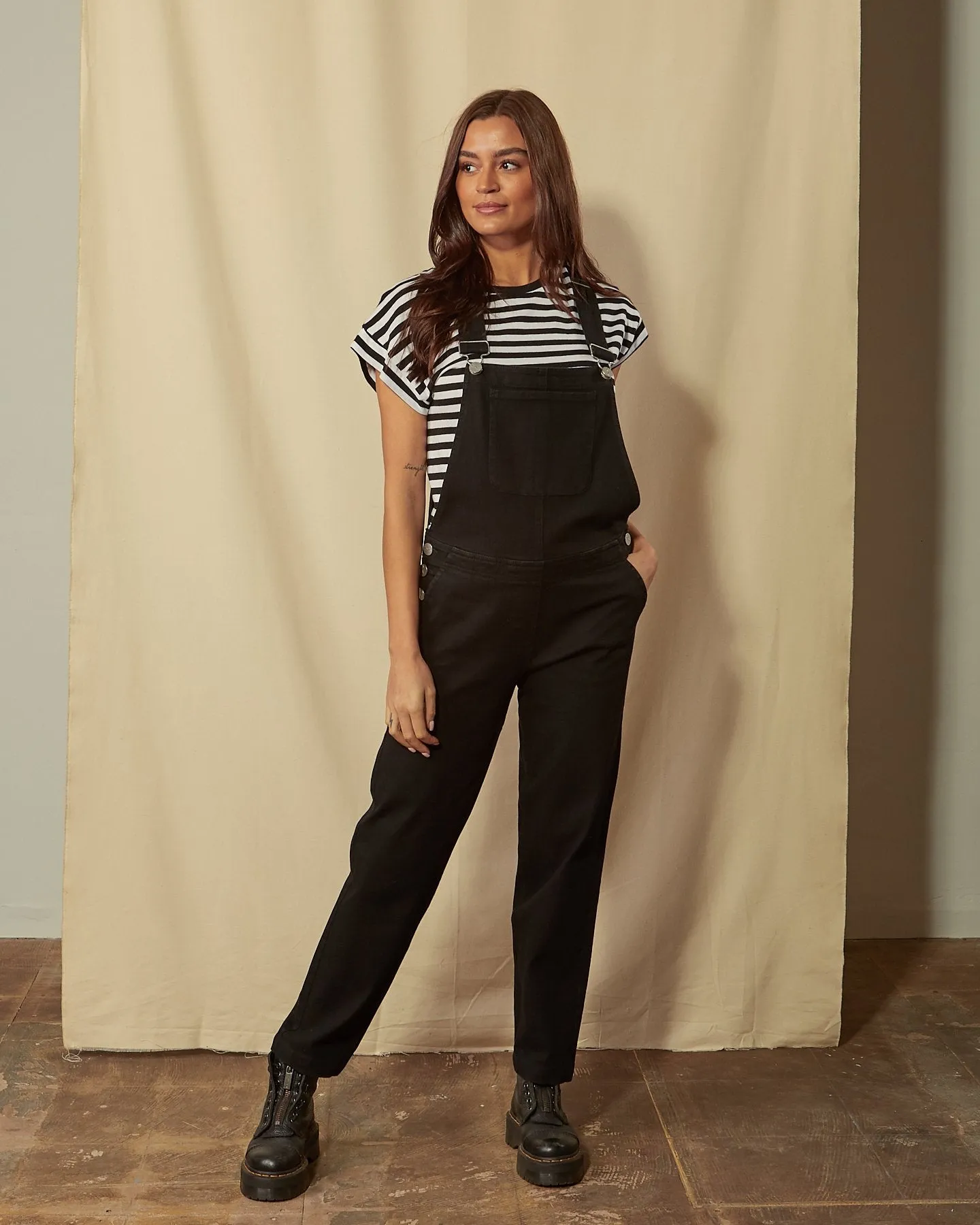 PRUE Regular Fit Denim Dungarees - Black