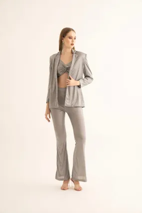 Silver Rhinestone Blazer and Bell Bottoms Co-ord Set