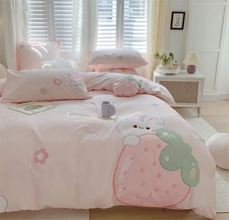 Strawberry Rabbit Four Piece Bed Set