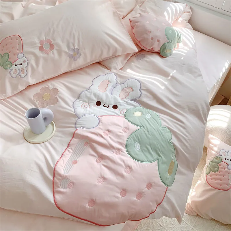 Strawberry Rabbit Four Piece Bed Set