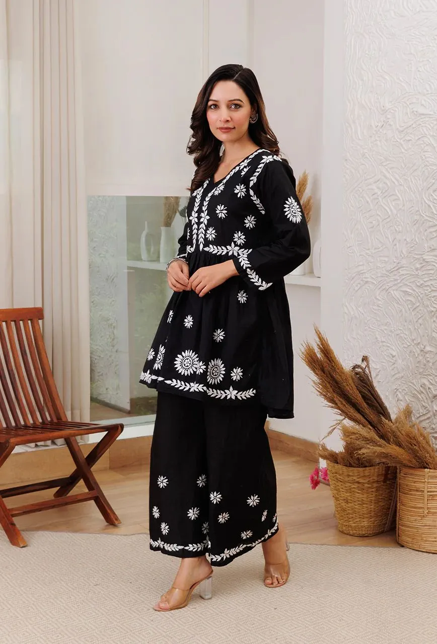 Surkh Flared Chikankari Co-ord Set