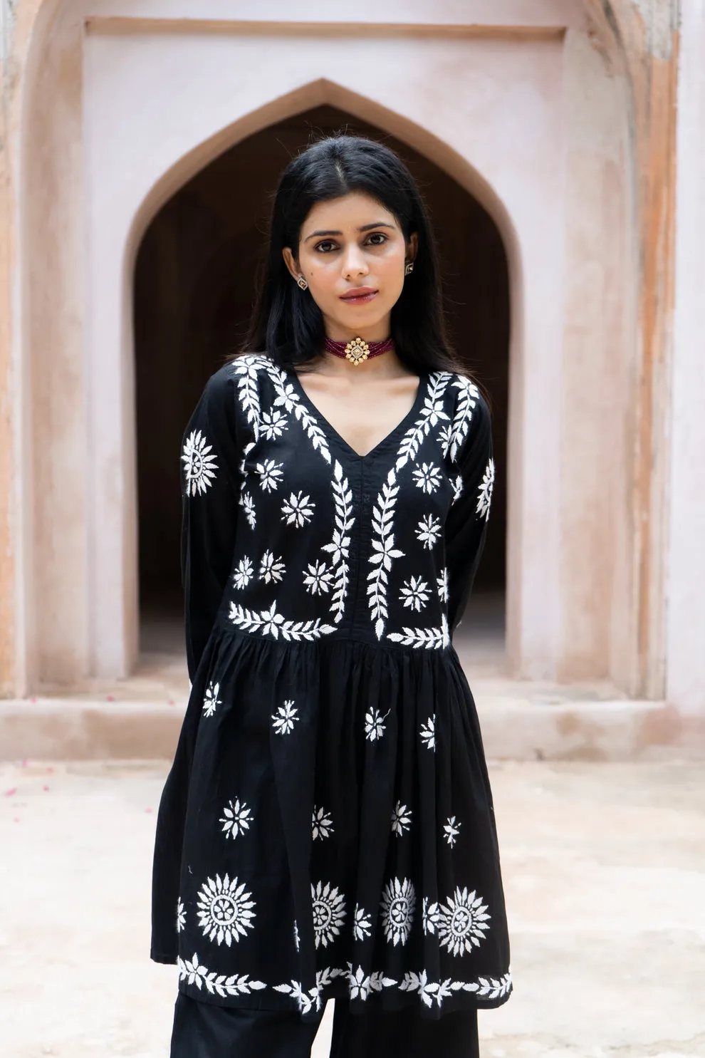 Surkh Flared Chikankari Co-ord Set