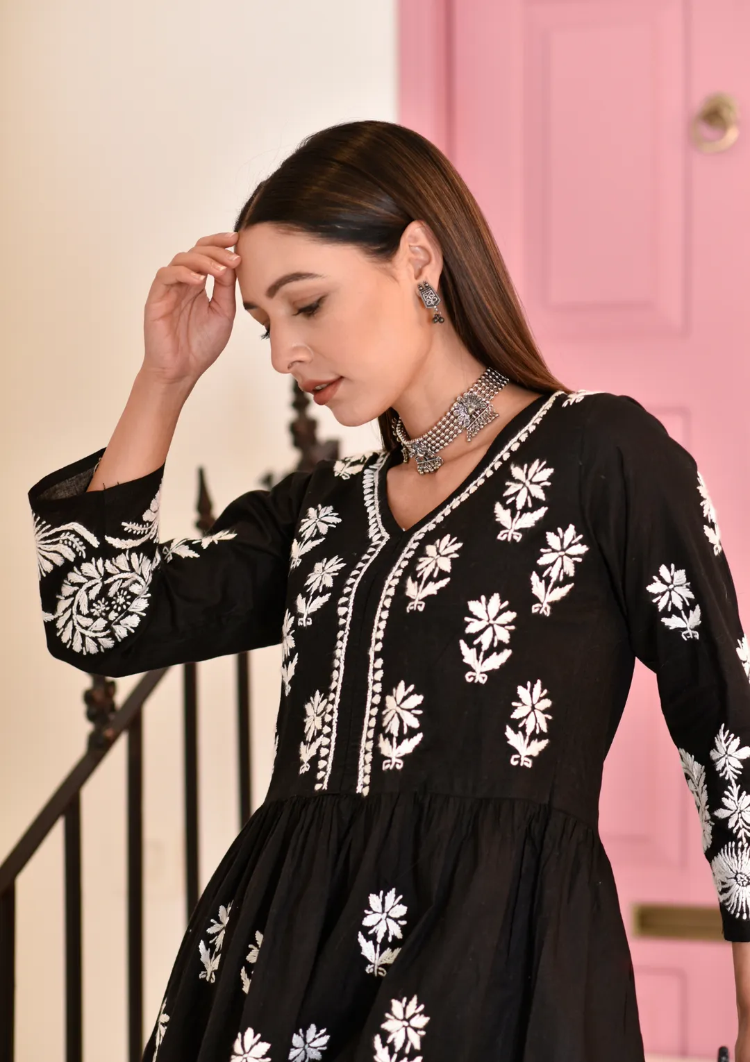 Surkh Flared Chikankari Co-ord Set