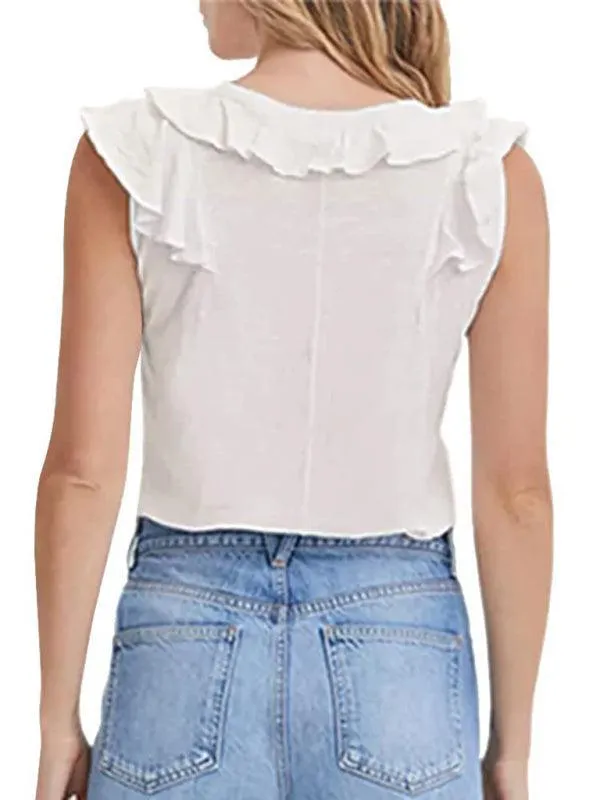 V-Neck Ruffle Sleeveless Summer Top