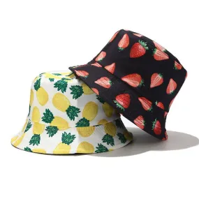 Women Outdoor Sunscreen Fisherman Hat Cotton Print Fruit Pattern