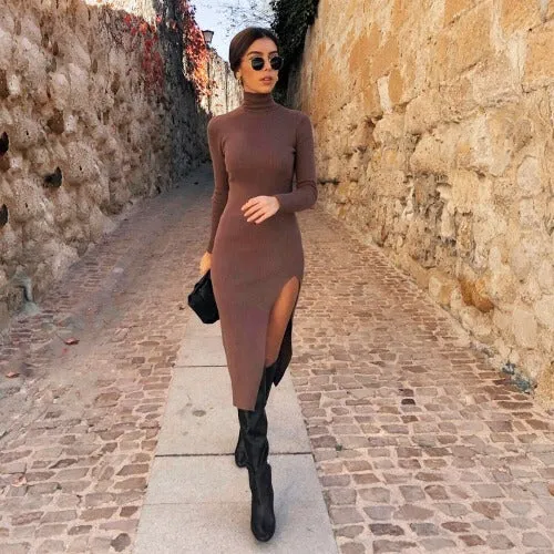 Women's Sweater Style High-Neck Dress