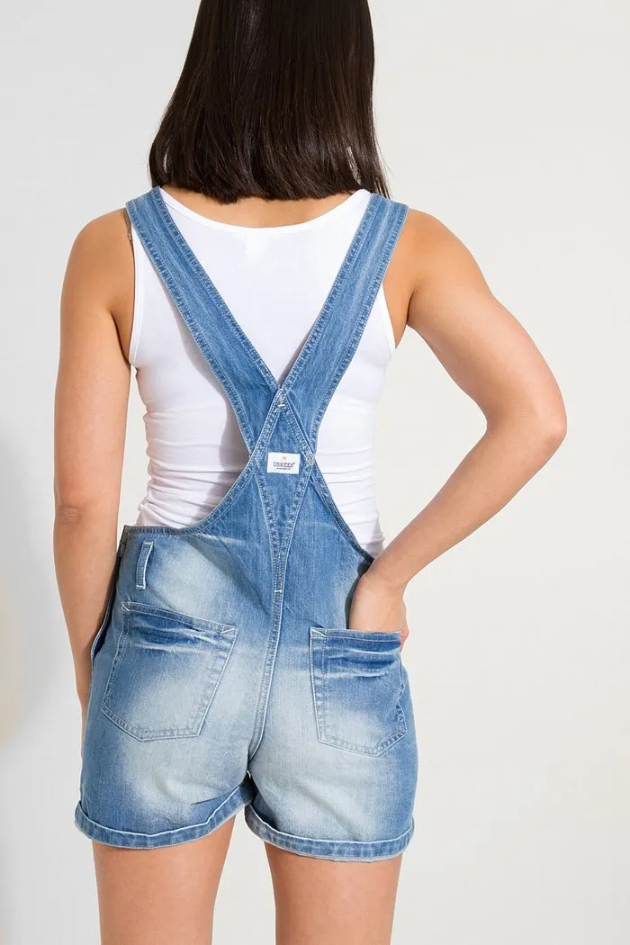 XENYA Womens Oversized Denim Dungaree Shorts - UK14