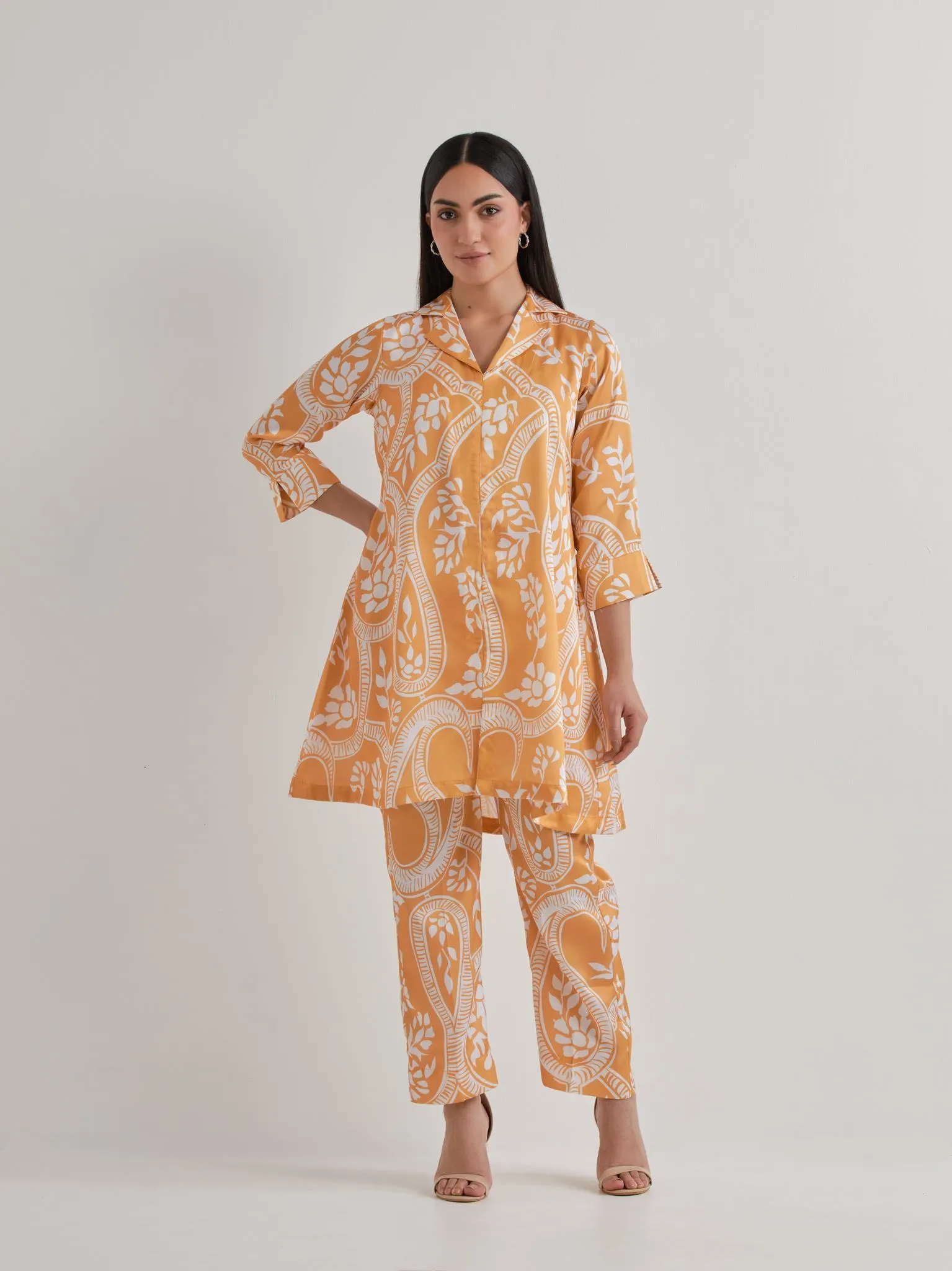 Yellow Cotton Satin Co-ord set